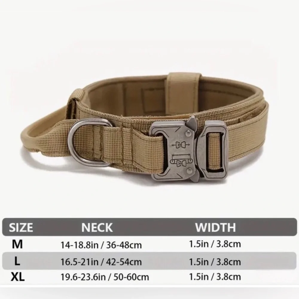 Tactical Khaki Dog Collar with Metal Buckle